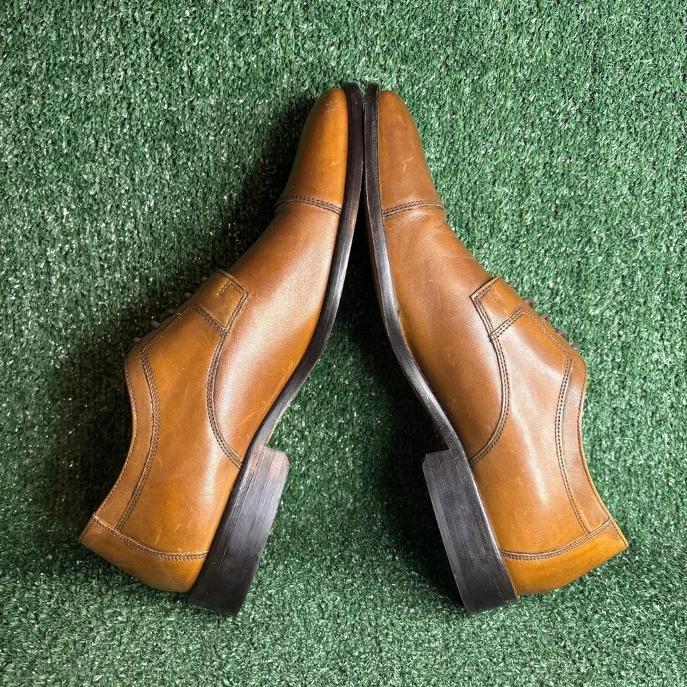 Johnson And Murphy Cap Toe Lace Up Leather Derby Dress Shoes Tan Mens Size 13 M